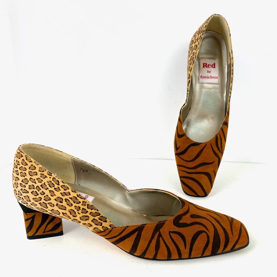 vtg 90s Y2K red by Ramon Tenza Zebra Cheetah Leopa