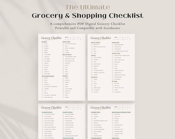 Grocery List and Shopping Checklist | Digital Grocery Checklist | Physical Grocery Checklist | Everything you need for Grocery Shopping