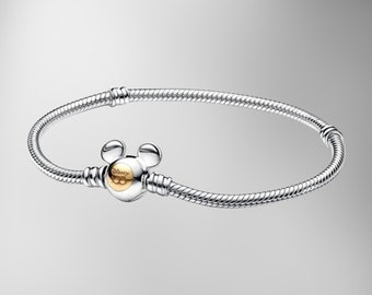 Pandora Disney 100th Anniversary Moments Snake Chain S925 Sterling Silver Bracelet, Pandora Simple Charm Bracelet, Gift for Her