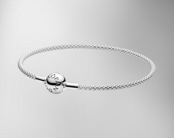 Pandora Minimalist Charm S925 Sterling Silver Bracelets, Round Beads Snake Chain Charms Bracelet,Pandora Moments Mesh Bracelet, Gift for her