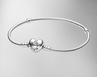 Minimalist S925 Sterling Silver Bracelet, Heart Clasp Snake Chain Bracelet, Pandora Bracelet,Pandora Everyday Charm Bracelet, Gift for Her