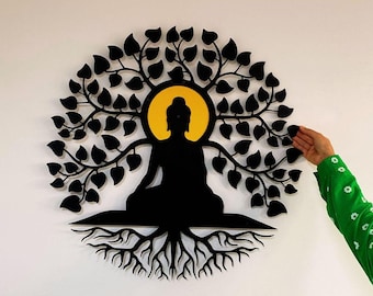Colorful Buddha Metal Wall Art: Tree of Life, Zen Decor