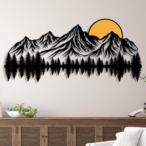 Mountain Forest Silhouette Metal Wall Art, Nature Decor Gift, Trendy Large Metal Wall Art, Room Decor, Outdoor Decor, Christmas Gift