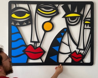 Pablo Picasso Wall Art, Colorful Picasso Decor, Metal Wall Art, Picasso Cubism Faces Art, Large Wall Art, Abstract Wall Art, Modern Wall Art