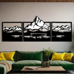 Mountain Forest Silhouette 3 pcs Metal Wall Art, Nature Decor Gift, Trendy Large Metal Wall Art, Room Decor, Outdoor Decor, Large Metal Sign