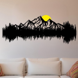 Mountain Forest Silhouette Metal Wall Art, Nature Decor Gift, Trendy Large Metal Wall Art, Room Decor, Outdoor Decor, Christmas Gift