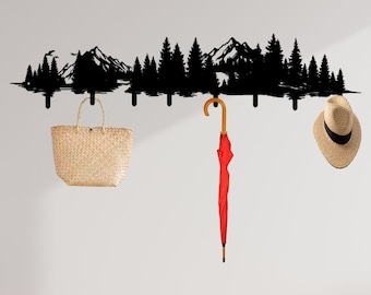 Mountain Forest Metal Coat Rack: Rustic Entryway Wall Hanger