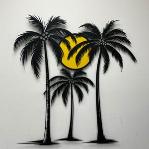 Tropical Palm Trees Wall Decor, Palm Trees and Sun Metal Wall Art, Palm Lef Wall Sign, Metal Tree Wall Hangings, Colorful Palm and Sun Decor