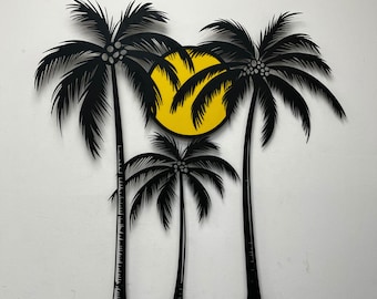 Tropical Palm Trees Metal Wall Art: Coastal Sun Decor