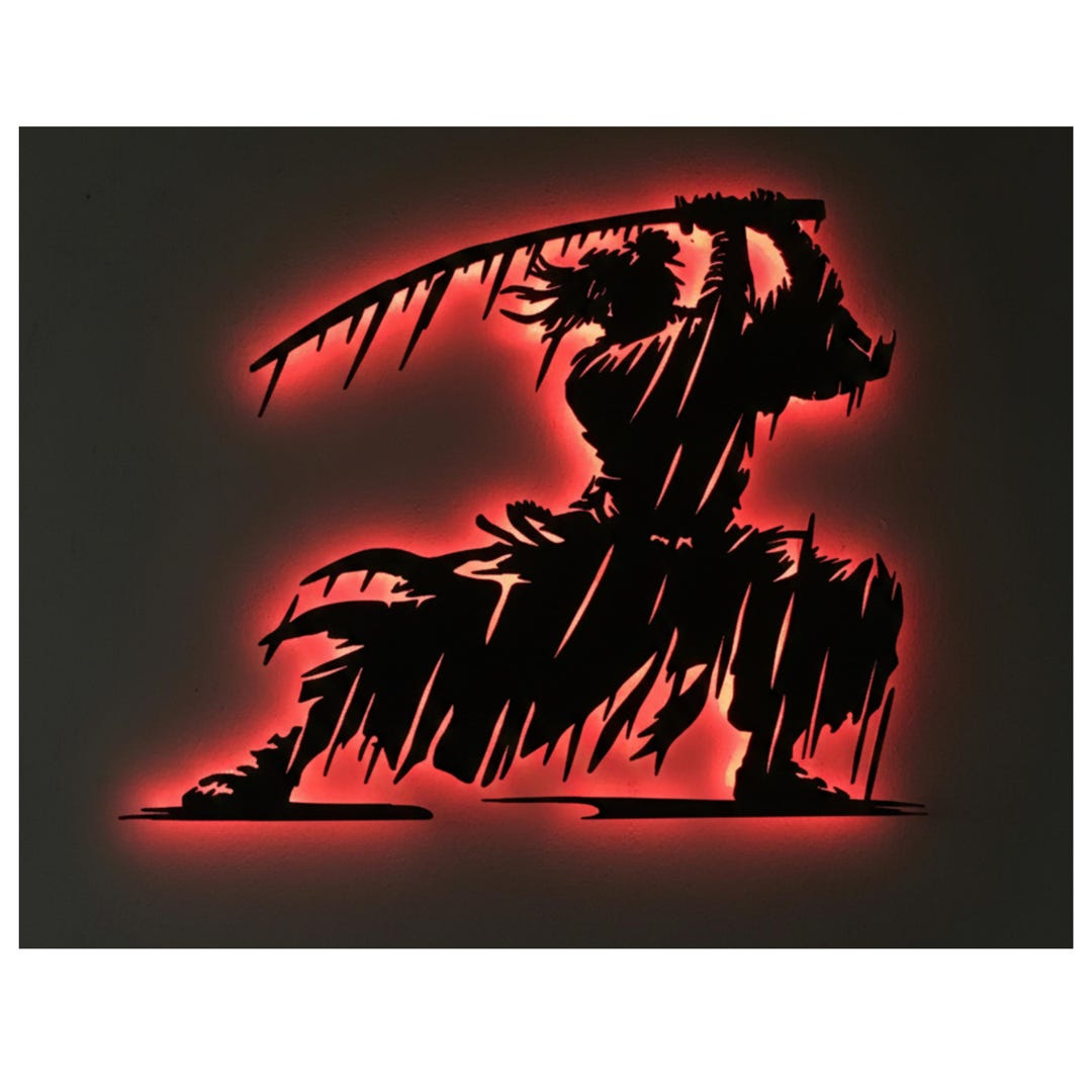 Led Design Samurai Samurai Wall Art With LED Backlight, Japanese Warrior Metal Wall Decor ...