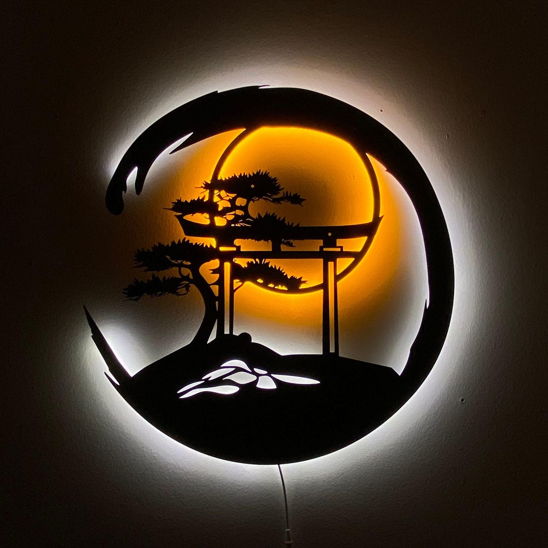 Japanese Theme Metal Wall Art, Torii Gate Metal Led Sign , Bonsai Tree ...