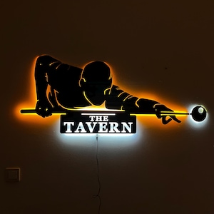 Custom Billiards Player LED Metal Sign: Man Cave Wall Art