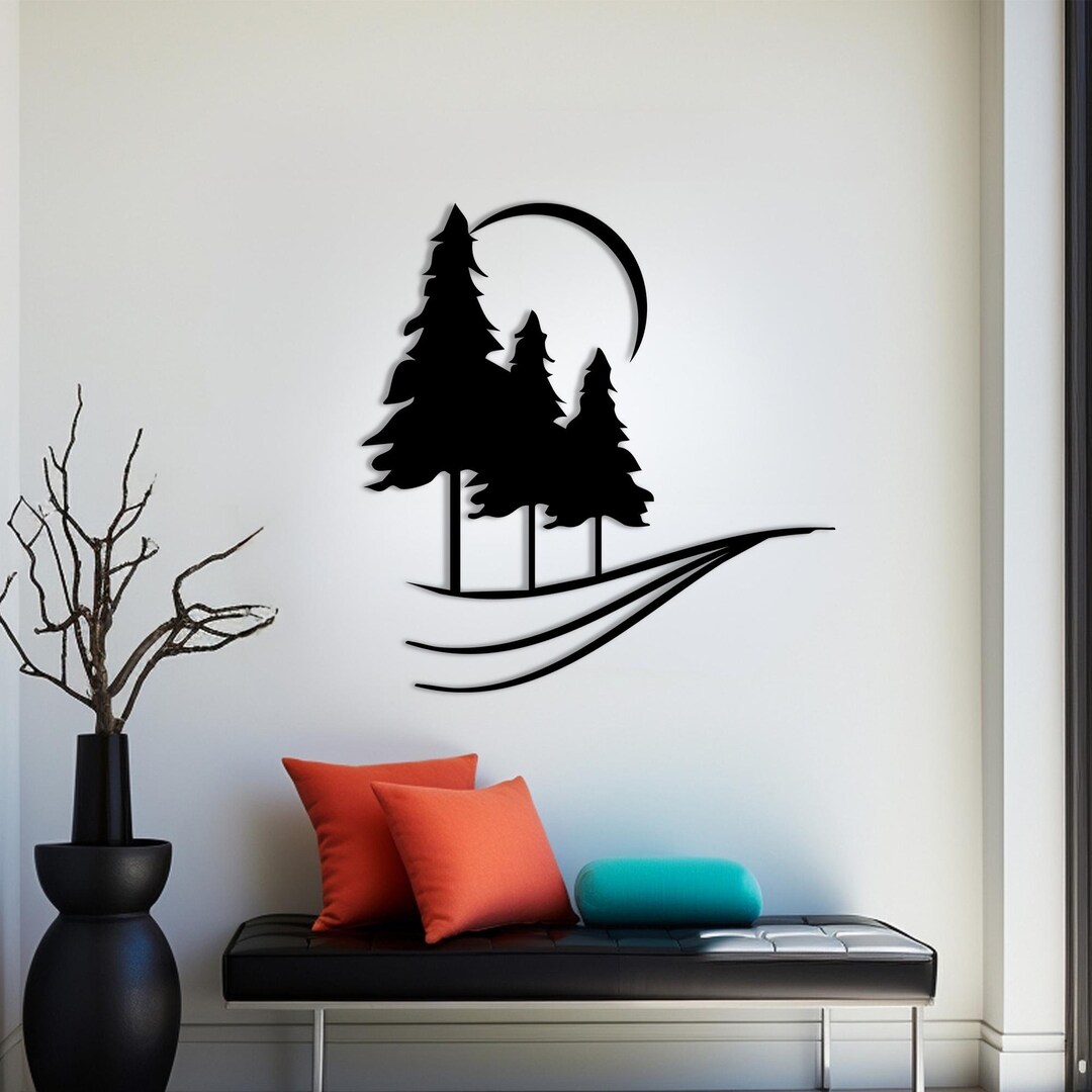Pine Trees Metal Wall Art, Extra Large Tree Decor, Outdoor Wall Hanging ...