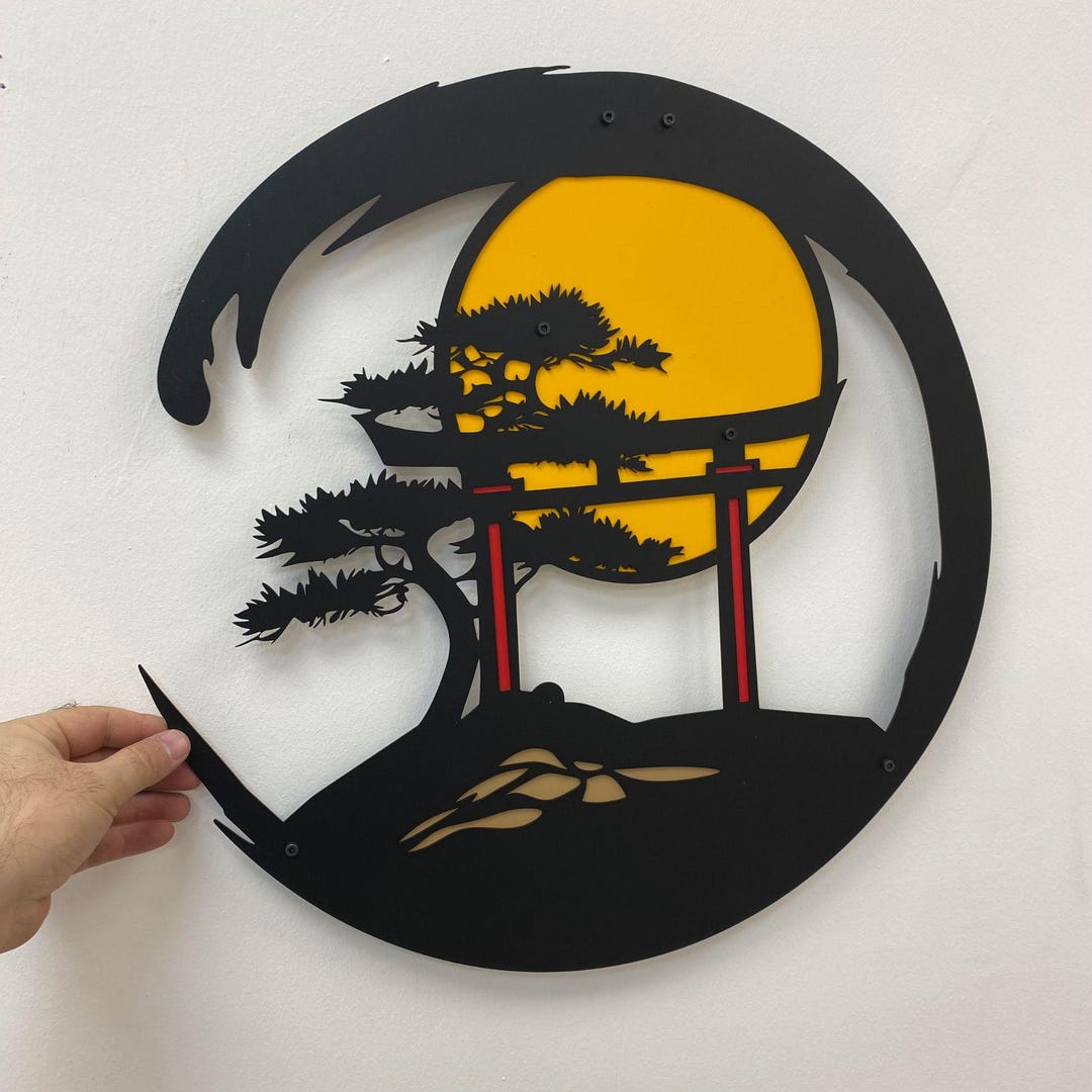 Japanese Metal Wall Art: Colorful Bonsai Tree & Tori Gate Decor - Etsy