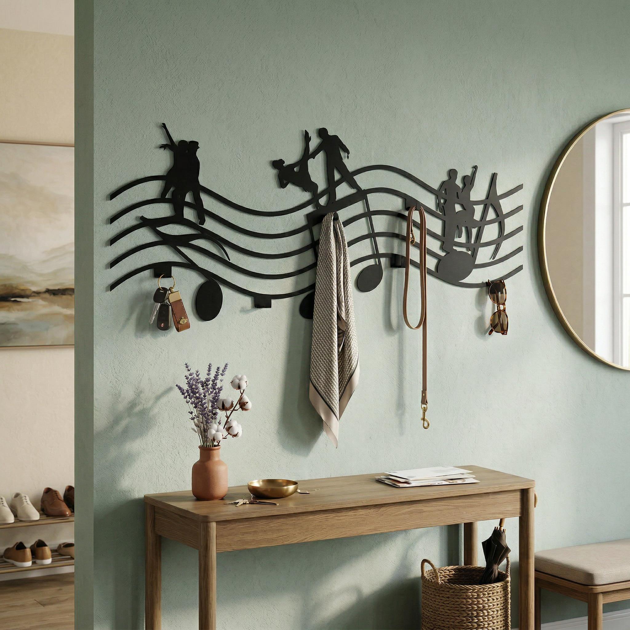 Musical Note Coat Rack Musical Wall Hook Rack, Dancing Silhouette Coat Rack, Music Note Wall ...