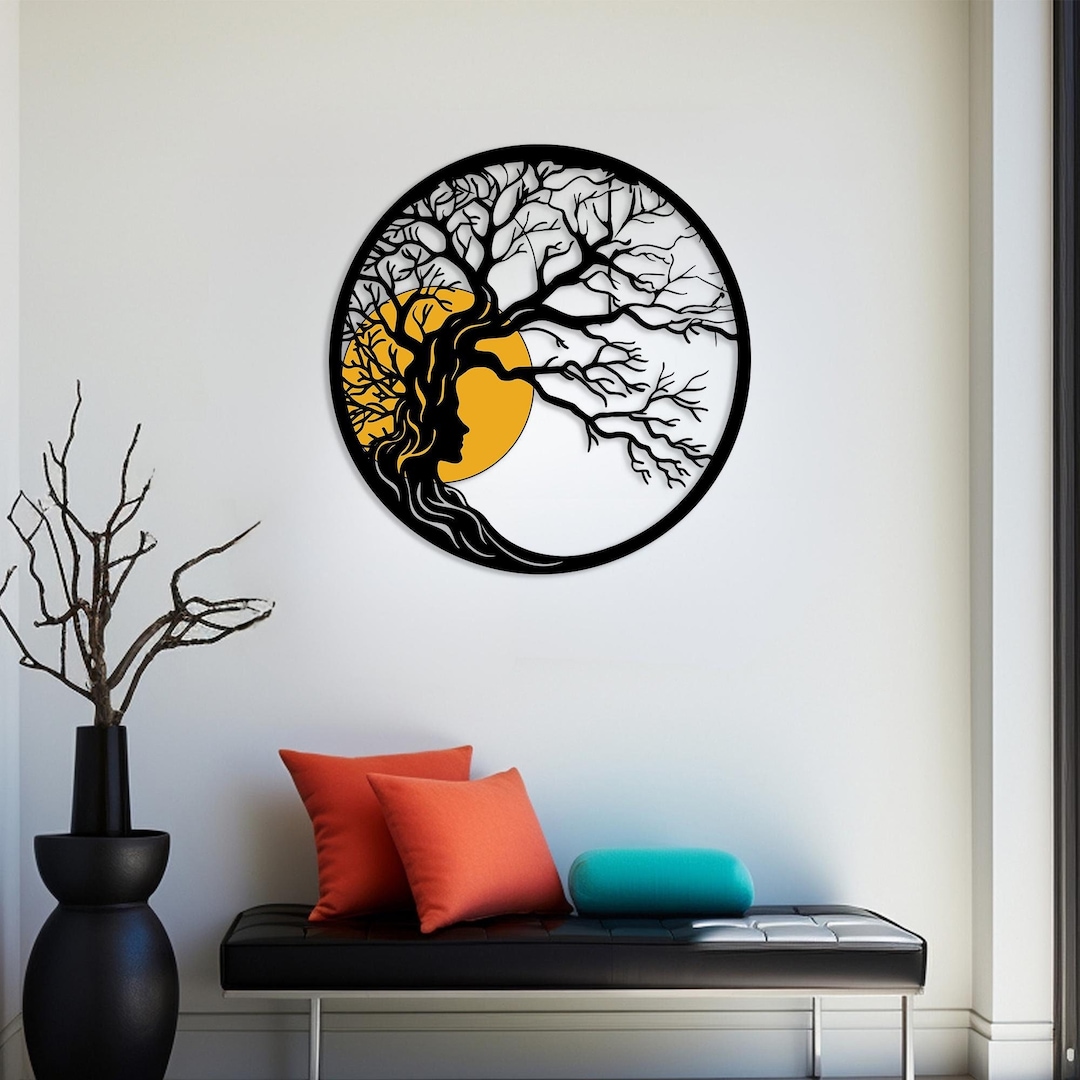 Tree Woman Metal Wall Decor, Colorful Metal Tree Decor, Tree of Life ...