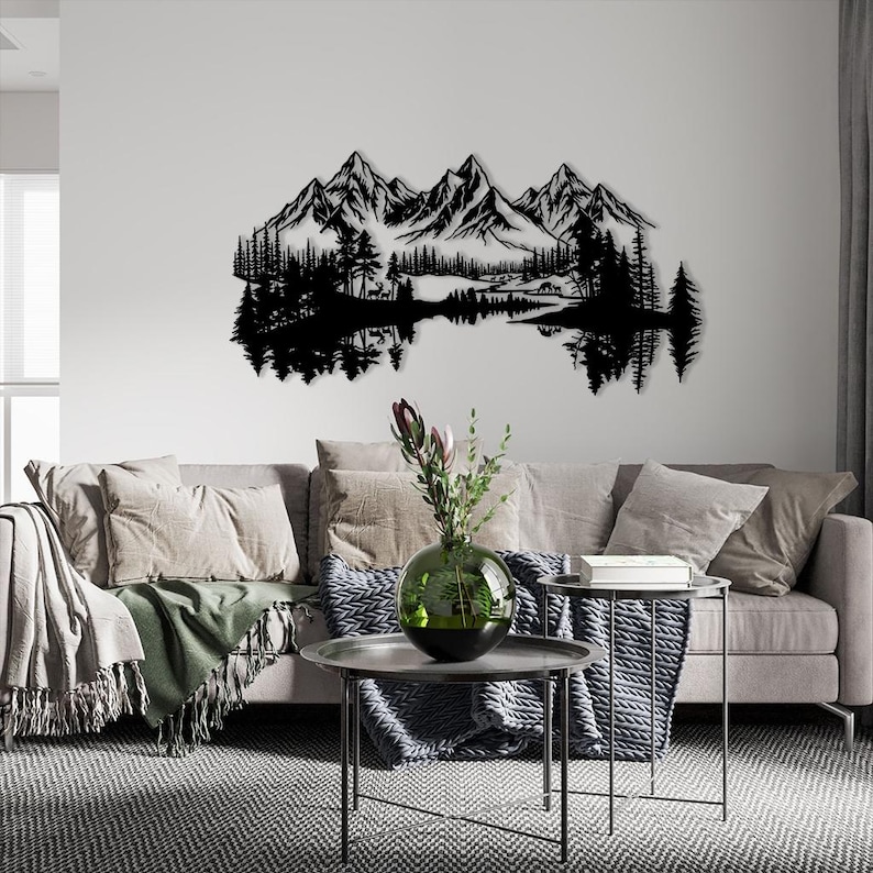 Mountain Forest Silhouette Metal Wall Art: Nature Decor Gift image 5