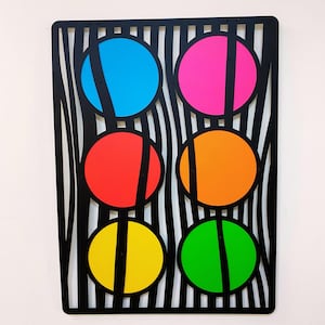 Arte de parede de metal com formas e linhas coloridas, escultura de parede abstrata, placa de metal abstrata de luxo, arte de parede de metal grande geométrica, melhores presentes
