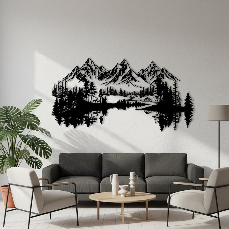 Mountain Forest Silhouette Metal Wall Art: Nature Decor Gift image 9