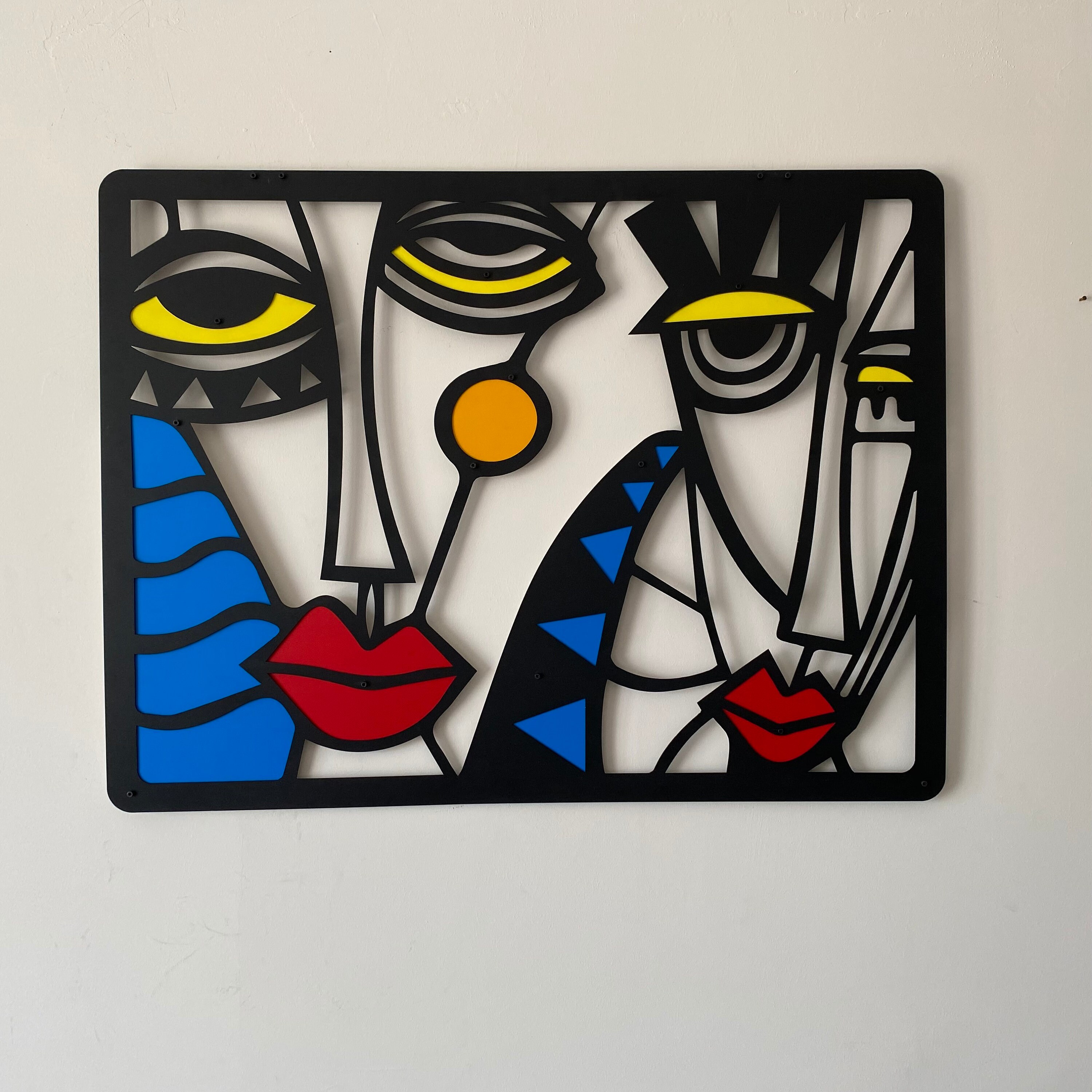 Handmade Picasso Metal Wall Art: Cubism Faces, Modern Home