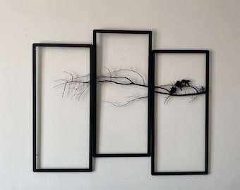 Black Metal Tree Branch Wall Art - 3 Piece Ivy Leaf Decor