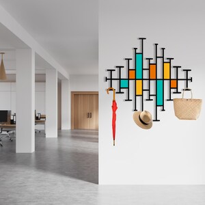 Extra Large Abstract Coat Rack Metal Wall Hanger, Metal Wall Hanger ...