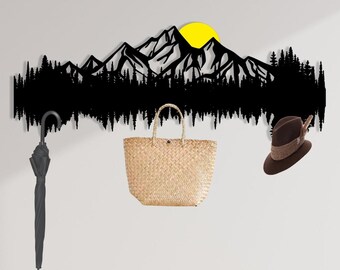 Mountain Forest Metal Coat Rack: Rustic Entryway Wall Hanger