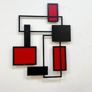Arte de parede de metal com formas e linhas coloridas, escultura de parede abstrata, placa de metal abstrata de luxo, arte de parede de metal grande geométrica, melhores presentes