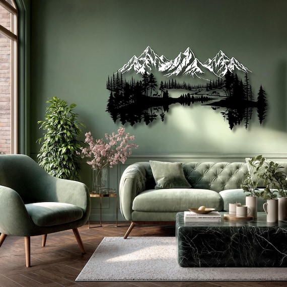 Mountain Forest Silhouette Metal Wall Art: Nature Decor Gift