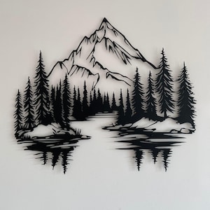 Mountain Forest Silhouette Metal Wall Art, Nature Decor Gift, Trendy Large Metal Wall Art, Room Decor, Outdoor Decor, Gift for Nature Lovers