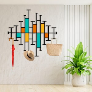 Extra Large Abstract Coat Rack Metal Wall Hanger, Metal Wall Hanger ...