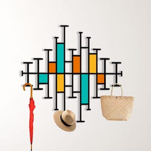 Extra Large Abstract Metal Coat Rack: Modern Wall Decor Hanger