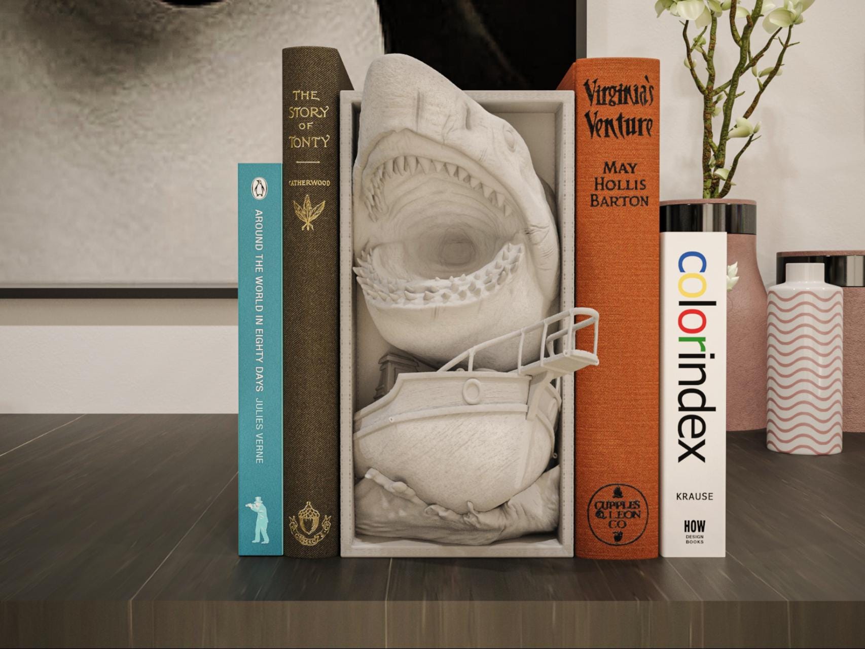 Jaws Inspired Book Nook | 3D Printed Shark Bookshelf Insert