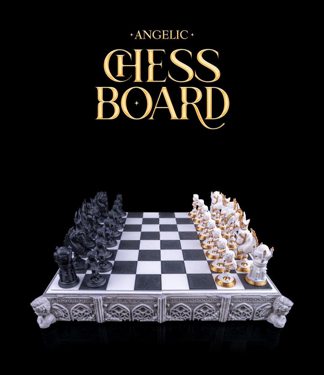 Angelic Chess Set | 3D Printed | Toys & Tabletop Games | Chess Board | Strategic Game | Elegant | Mystical | Unique | 32 Pieces+Board