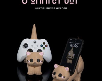 Purrfect Cat Multipurpose Holder | 3D Printed | PS5/PS4/XBOX Controller Stand | Smartphone & Controller Holder | Kitty Gaming Accessories