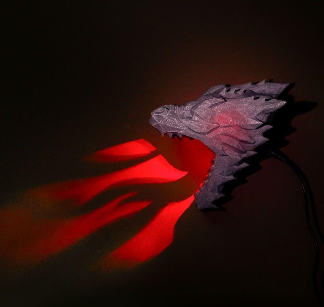 神話上のドラゴンヘッド | LED ライト 3D プリント |壁掛け |ベッド 