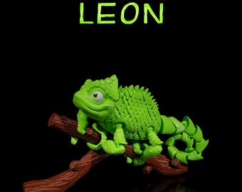 Camaleão articulado com galho | Impresso em 3D | Brinquedo Flexi | Brinquedo com movimentos realistas | Cor personalizada