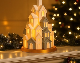 Winter Village Table Lamp – 3D-Printed Christmas House Light, warm glow | Seasonal Household | Lights | Christmas | Decorations
