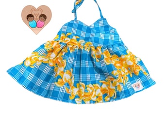 Baby Girls Palaka & Plumeria Cross Front Dress -  Turquoise