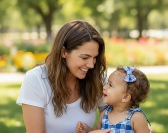 Vestido cruzado para bebé niña de seersucker Palaka - Azul y blanco