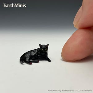 1:24 リアルなミニチュア猫の置物、手描き、黒猫、ハーフスケールのドールハウス、ジオラマ、コレクターアイテム用