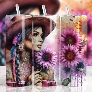 Boho Western 20oz Tumbler Wrap, Sublimation Design Templates, 20oz Straight png, Digital Download png, Skinny Tumbler png