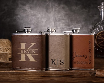 Petaca de cuero personalizada para hombre, regalos para padrinos de boda, regalos para el padrino mayor, petaca de cuero para cadera, petaca grabada a medida para padrinos de boda, petaca de boda