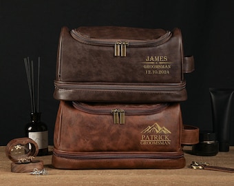 Personalized Men's Leather Toiletry Bag, Groomsmen Gifts, Groomsmen Dopp Kit, Custom Travel Toiletry Bag, Groomsmen Proposal, Gift For Him