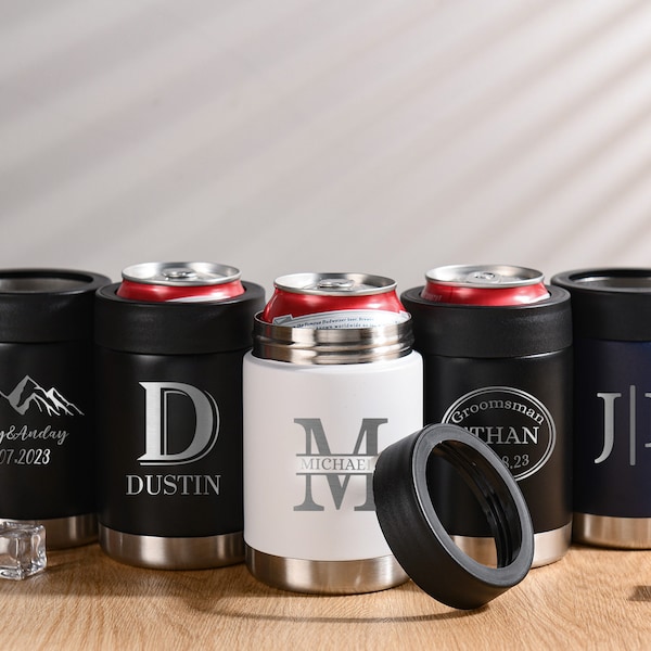Trauzeugen kundenspezifischer Metalldosenkühler, personalisierter Bierdosenhalter graviert, Junggesellenabschiedsgeschenk für ihn, monogrammierter Bierdosenkühler