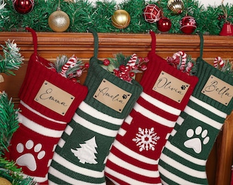 Medias navideñas familiares personalizadas, medias personalizadas para mascotas, medias navideñas con nombre, medias con forma de pata de perro, medias con forma de gato, regalo de Navidad