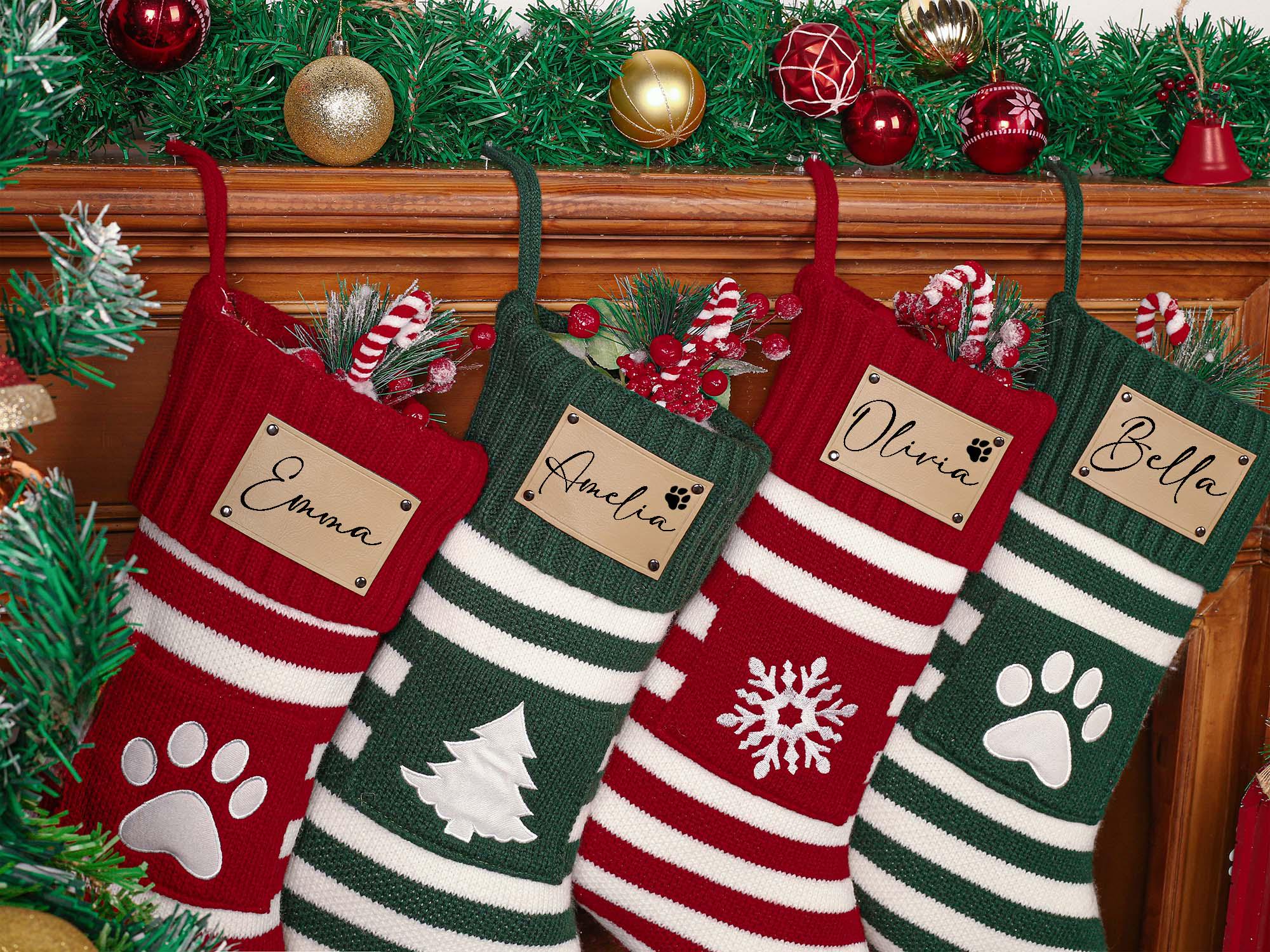 Personalized Family Christmas Stockings, Personalized Pet Paw stockings, Knitted Stockings, Dog Paw Stockings, Cat Stocking, Christmas Gift
