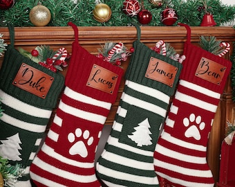 Personalized Family Christmas Stockings, Personalized Pet Paw stockings, Knitted Stockings, Dog Paw Stockings, Cat Stocking, Christmas Gift