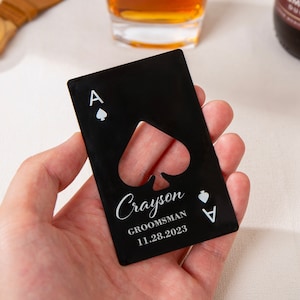 Regalo per i testimoni dello sposo, apribottiglie asso di picche, apribottiglie con nome personalizzato, apribottiglie a portafoglio