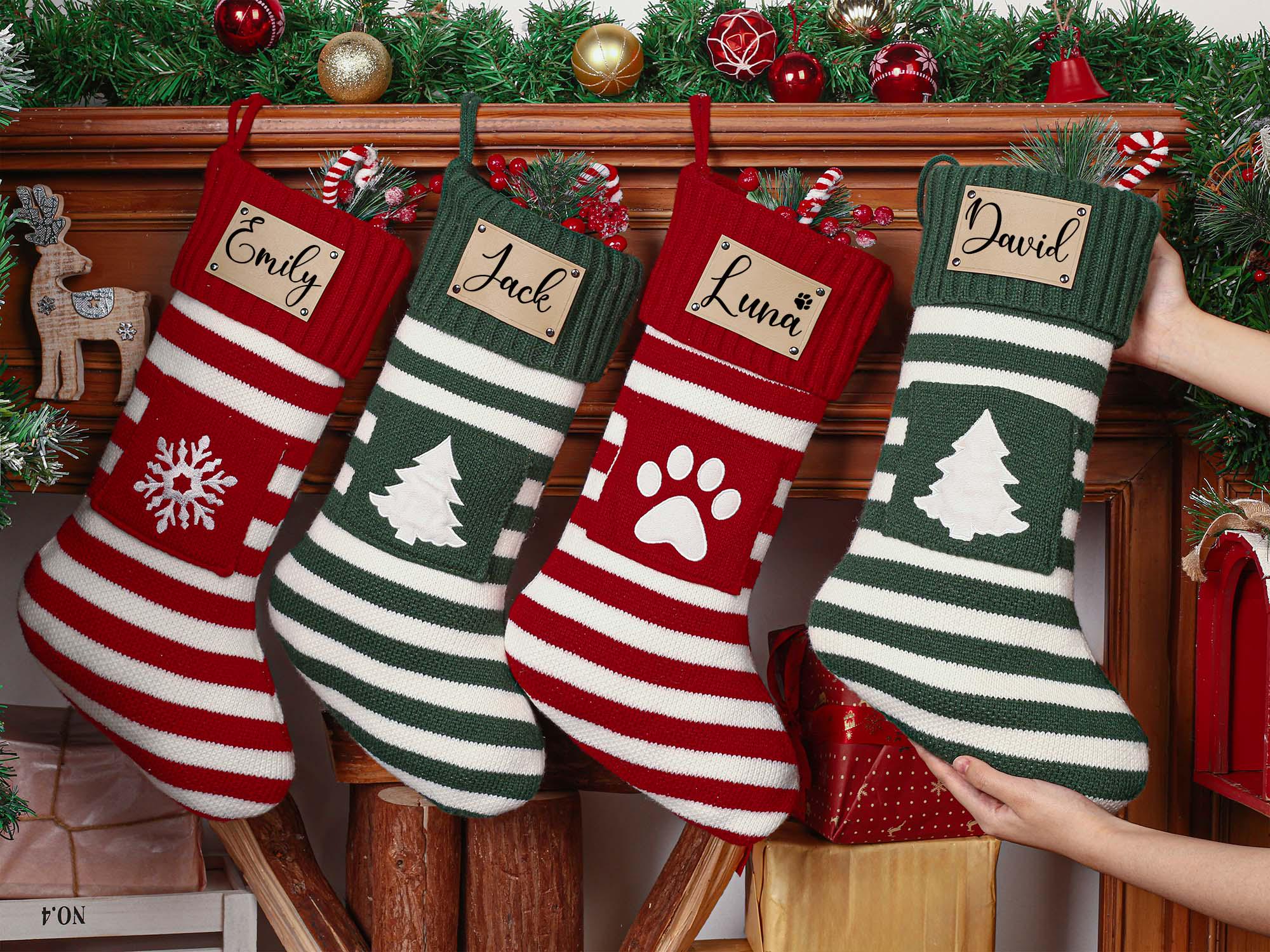 Personalized Family Christmas Stockings, Personalized Pet Paw stockings, Knitted Stockings, Dog Paw Stockings, Cat Stocking, Christmas Gift